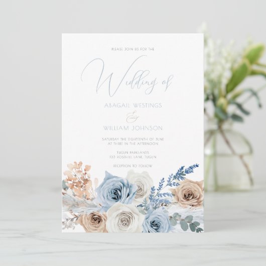 Invitation Élégant Mariage moderne Boho Blue (Debout devant)