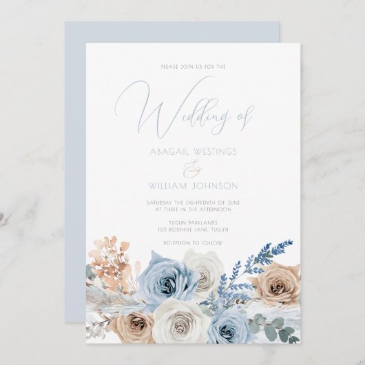 Invitation Élégant Mariage moderne Boho Blue (Devant / Derrière)