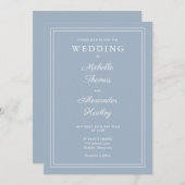 Invitation Elégant Mariage moderne Bordure Dusty Bleu (Devant / Derrière)