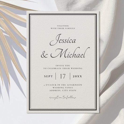 Invitation Élégant Mariage moderne chic noir et écru