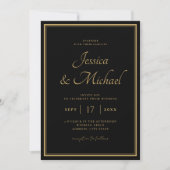 Invitation Élégant Mariage moderne chic noir et or (Devant)