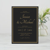 Invitation Élégant Mariage moderne chic noir et or (Debout devant)