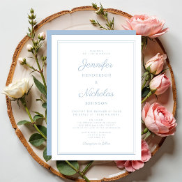Invitation Élégant mariage moderne écriture bleu poudré