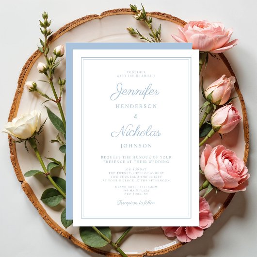 Invitation Élégant mariage moderne écriture bleu poudré