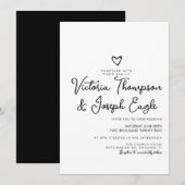 Invitation Élégant Mariage Moderne Écriture Cœur Noir Blanc   (Devant / Derrière)