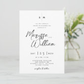 Invitation Élégant mariage moderne écriture noir et blanc (Debout devant)