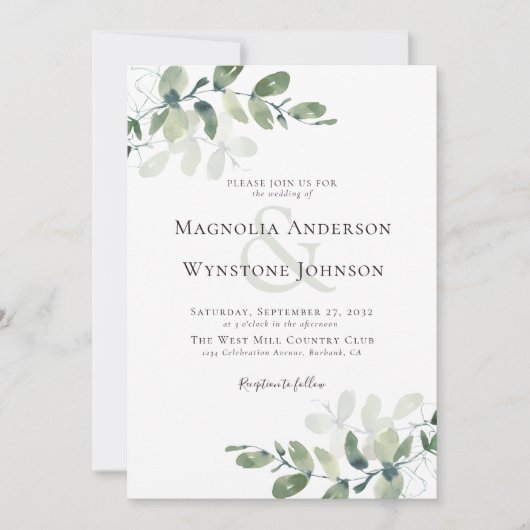 Invitation Élégant Mariage moderne Eucalyptus (Devant)