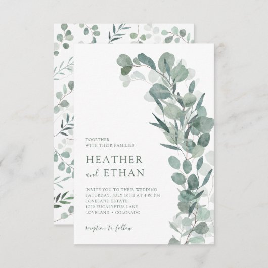 Invitation Élégant Mariage moderne Eucalyptus (Devant / Derrière)