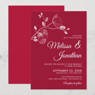Invitation Élégant mariage moderne fleuri blanc orchidées rou