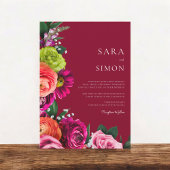 Invitation élégant mariage moderne floral bordeaux