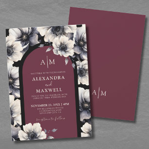 Invitation Élégant Mariage Moderne Floral Bourgogne