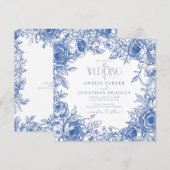 Invitation Élégant Mariage moderne Floraux Bleus (Devant / Derrière)