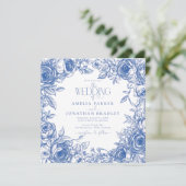 Invitation Élégant Mariage moderne Floraux Bleus (Debout devant)