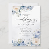 Invitation Élégant Mariage moderne géométrique Dusty bleu flo (Devant)