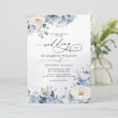 Invitation Élégant Mariage moderne géométrique Dusty bleu flo (Debout devant)