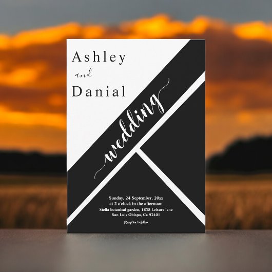 Invitation Élégant Mariage moderne géométrique noir et blanc