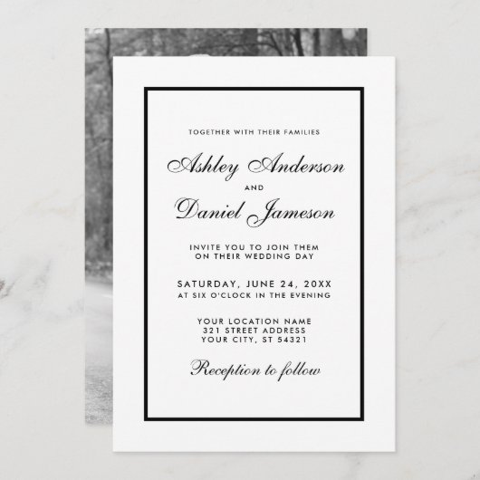 Invitation Elégant Mariage moderne Inviter Photo Noir & Blanc (Devant / Derrière)