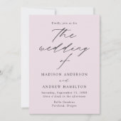 Invitation Élégant Mariage Moderne Lavande Script (Devant)