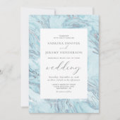 Invitation Elégant Mariage moderne marbre bleu argent (Devant)