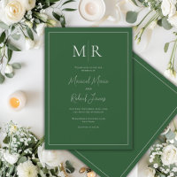 Élégant Mariage Moderne Monogram Vert Chasseur