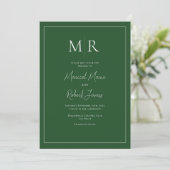 Invitation Élégant Mariage Moderne Monogram Vert Chasseur (Debout devant)