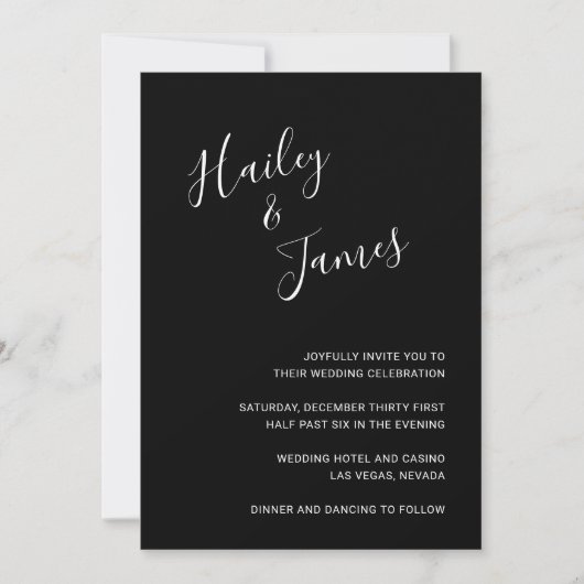 Invitation Élégant Mariage moderne noir (Devant)