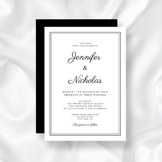 Invitation Élégant Mariage moderne noir et blanc