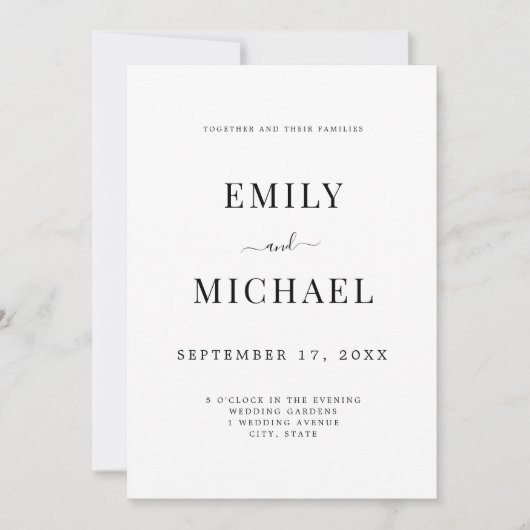 Invitation Élégant Mariage moderne noir et blanc classique (Devant)