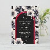 Invitation Élégant Mariage moderne noir rouge floral (Debout devant)
