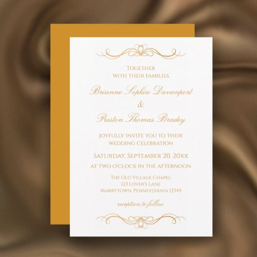 Invitation Élégant Mariage Moderne Or & Blanc Script Personna