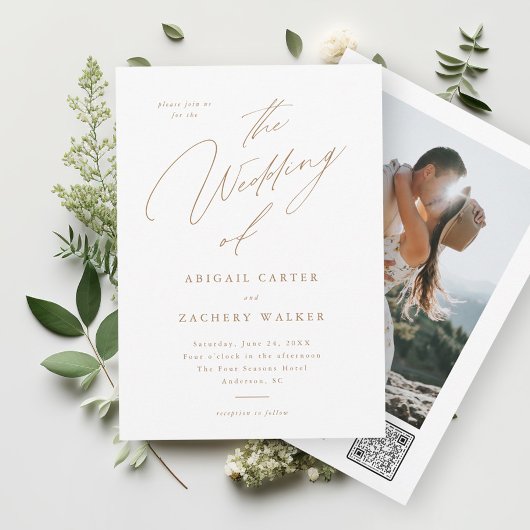 Invitation Élégant Mariage Moderne Photo Script