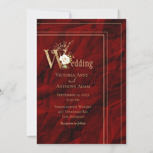 Invitation Élégant Mariage moderne Red Gold (Devant)