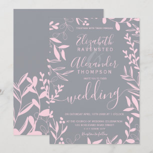 Invitation Élégant mariage moderne rose pâle gris-gris