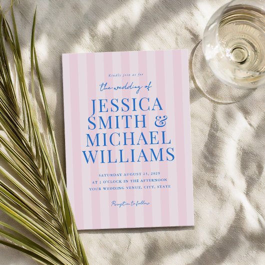 Invitation Élégant Mariage moderne rose rayé