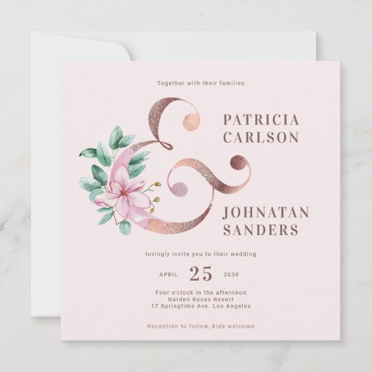 Invitation Elégant mariage moderne rose rose rose rose rose r (Devant)