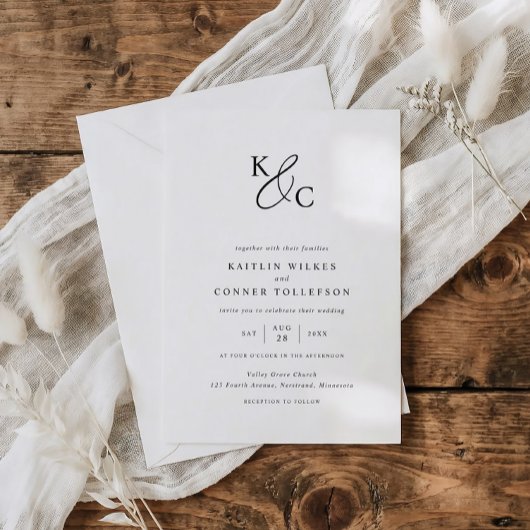 Invitation Élégant Mariage Moderne Simple Noir & Blanc