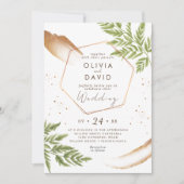Invitation Elégant Mariage moderne verdure et or (Devant)