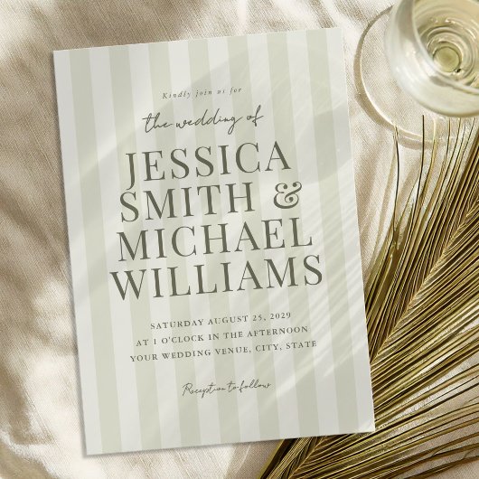 Invitation Élégant Mariage moderne vert olive rayé