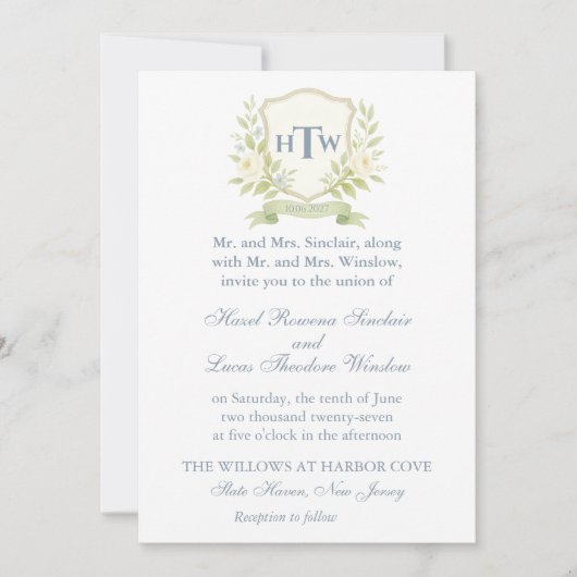 Invitation Élégant Mariage Monogram Crest (Devant)