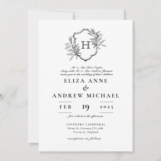 Invitation Élégant Mariage Monogramme (Devant)