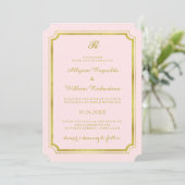 Invitation Élégant Mariage Monogramme Blush Pink et Faux Gold (Debout devant)