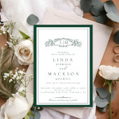 Invitation Élégant Mariage Monogramme Emerald Green Crest