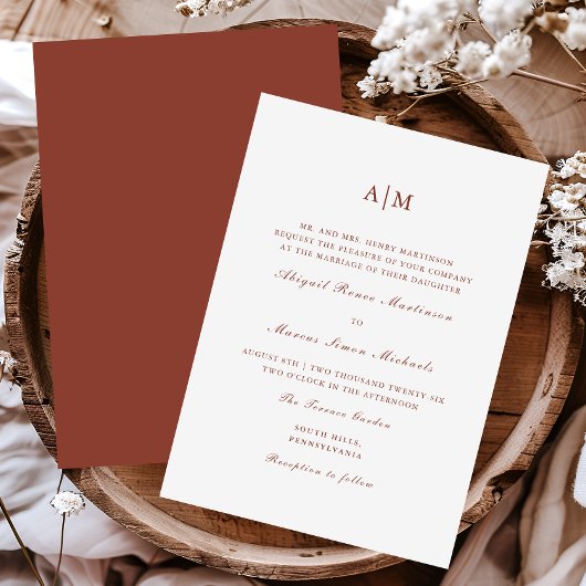 Invitation Élégant Mariage Monogramme en terre cuite