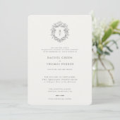 Invitation Élégant Mariage Monogramme Formel Blanc Noir  (Debout devant)