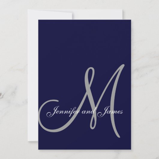 Invitation Élégant Mariage monogramme gris bleu marine (Devant)
