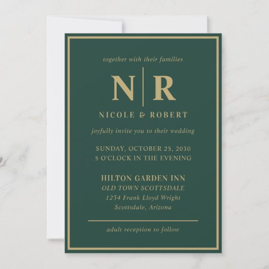 Invitation Élégant Mariage Monogramme Mariage et Initiales de (Devant)