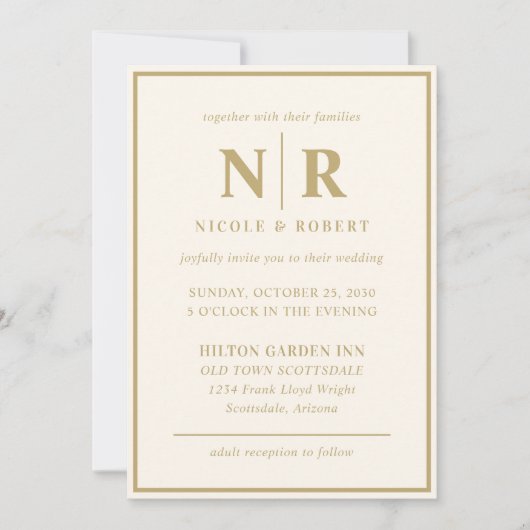 Invitation Élégant Mariage Monogramme Mariage et Initiales de (Devant)