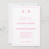 Invitation Élégant Mariage Monogramme Rose Chaude Rétro (Devant)