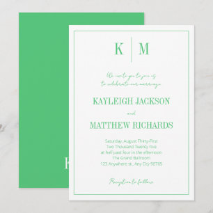 Invitation Élégant Mariage Monogramme Vert Émeraude