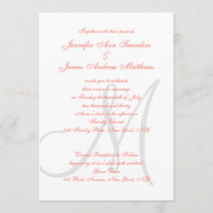 Invitation Élégant Mariage monographique Coral Grey